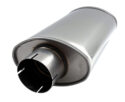 Oval silencer box [3 inch] [stainless steel] - H=115mm | W=185mm | L=312mm (excluding sleeves) | Volume=3.64L