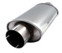 Oval silencer box [3.5 inch] [stainless steel] - H=115mm | W=185mm | L=312mm (excluding sleeves) | Volume=3.1L