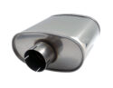Oval silencer [3 inch] [stainless steel] - H=140mm | W=270mm | L=250mm (excluding end sleeves) | Volume=6.62L